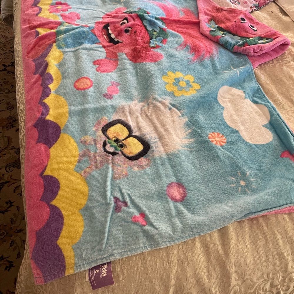 Trolls World Tour Hooded Towel with Blue and Yellow Accents